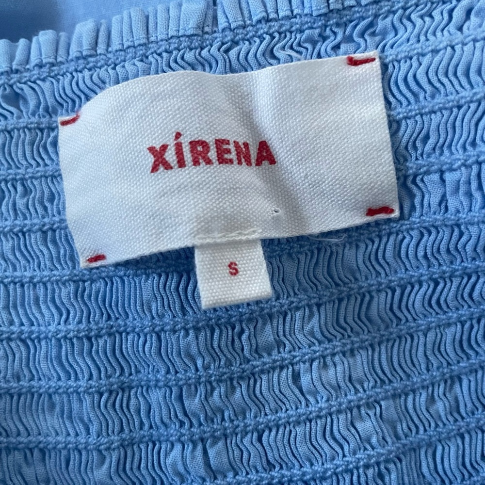 Xirena Loraine Smocked Tiered Cotton Midi Dress Blue Cottage Prairie Summer - Picture 7 of 8